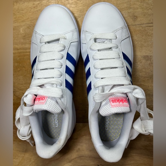 Adidas Grand Court Big Laces Womens Size 11 Shoes Sneakers White Blue GY5918 - Picture 7 of 10